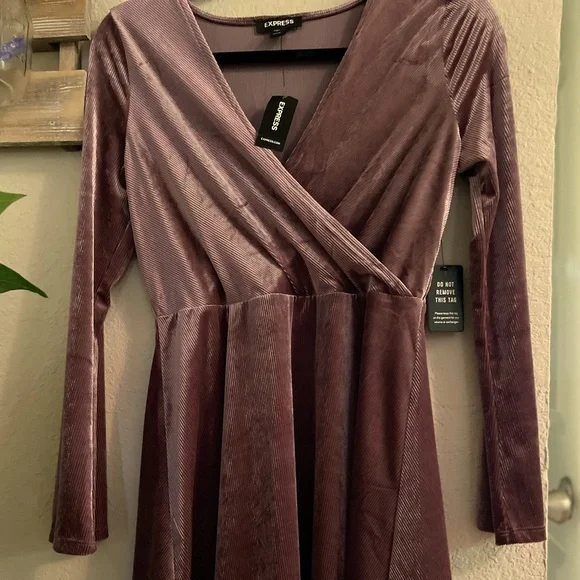 NWT Express Pink Long Sleeve Soft Corduroy Wrap Dress size Small Petite! - Picture 3 of 8